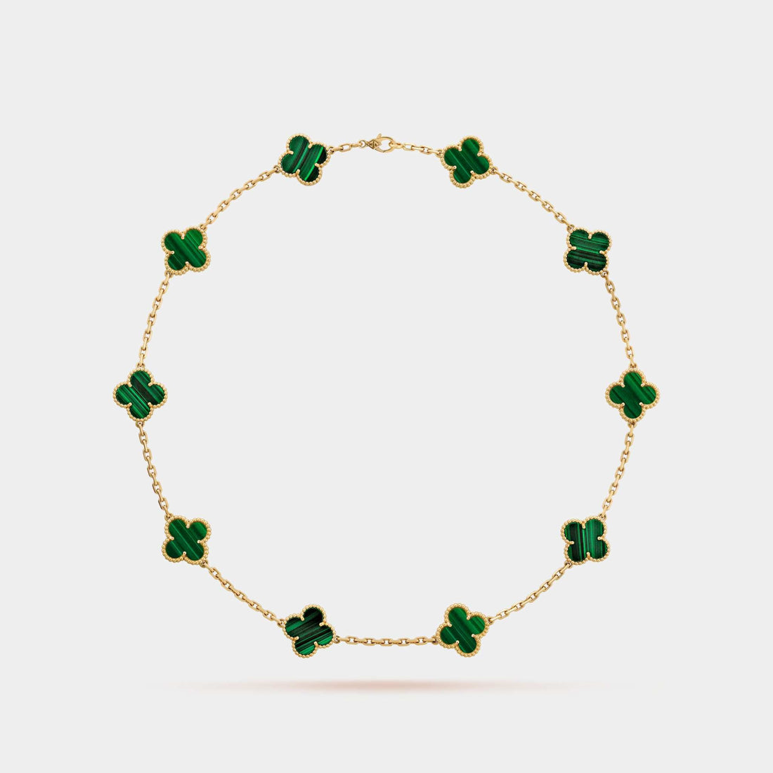 Vintage Alhambra Necklace 10 Motifs Yellow Gold Malachite
