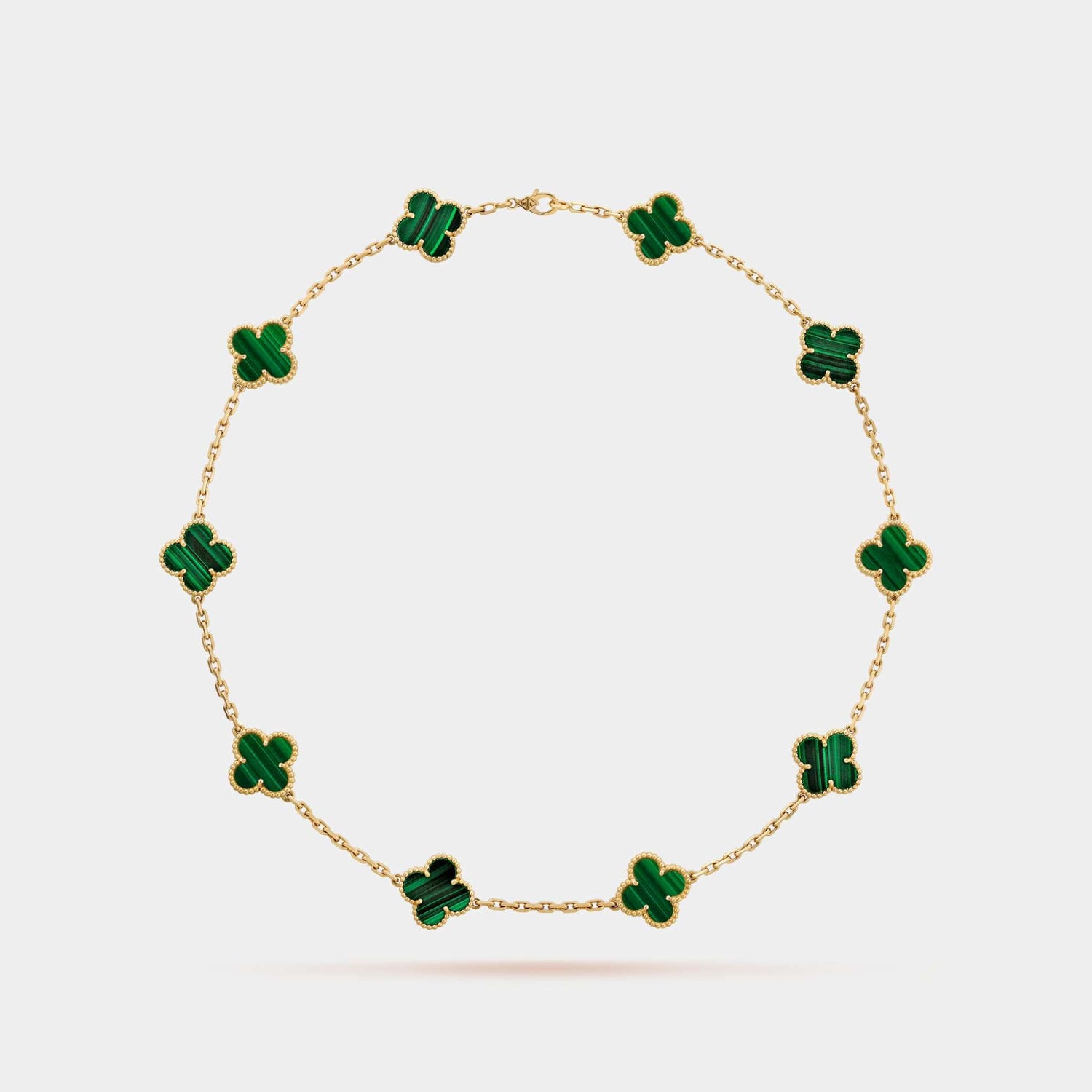 Vintage Alhambra Necklace 10 Motifs Yellow Gold Malachite