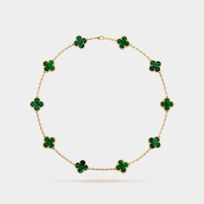 Vintage Alhambra Necklace 10 Motifs Yellow Gold Malachite