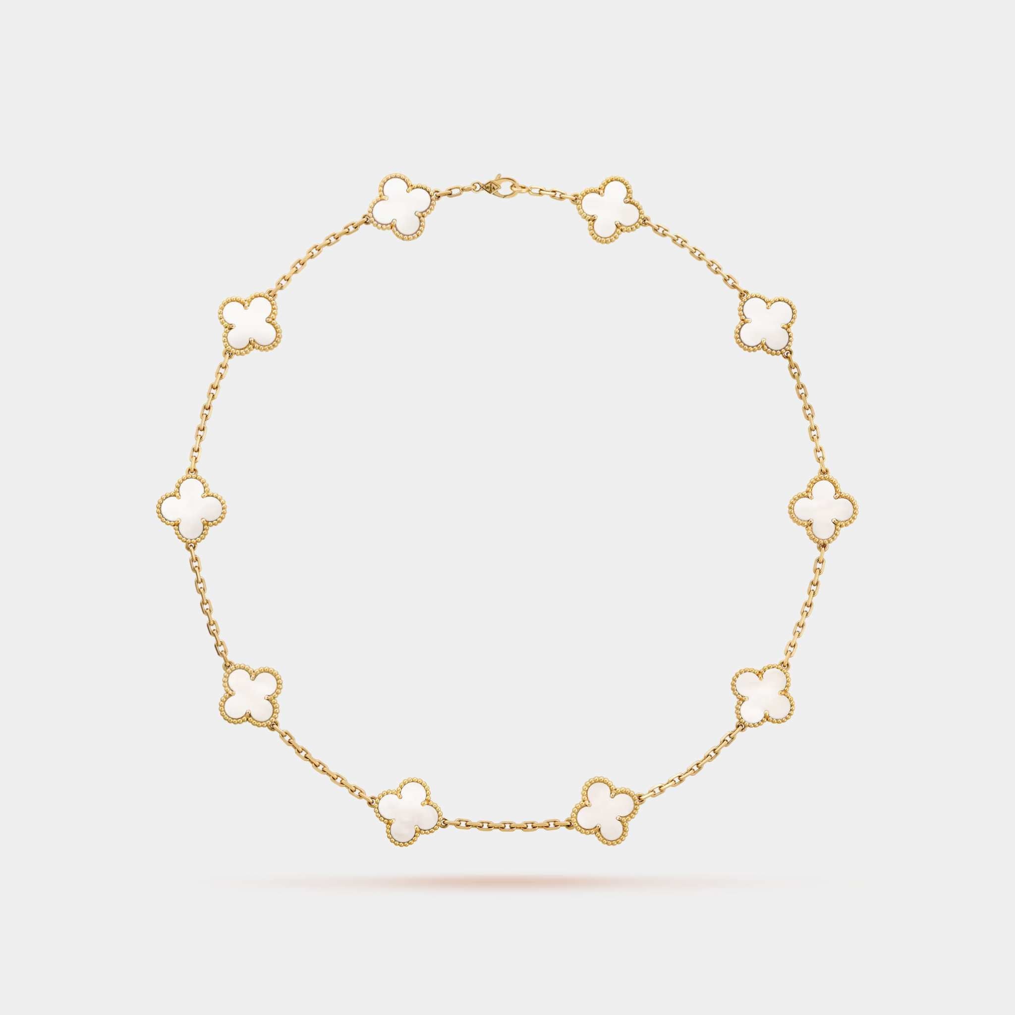 Vintage Alhambra Necklace 10 Motifs Yellow Gold Mother Of Pearl