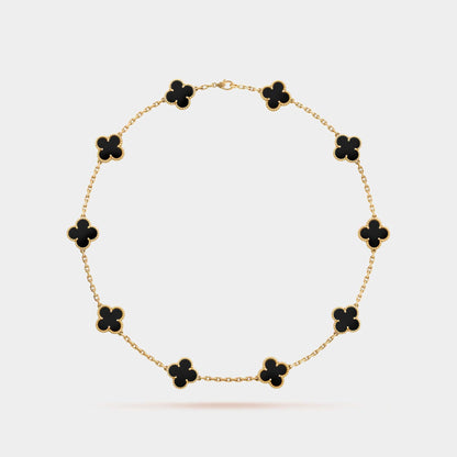 Vintage Alhambra Necklace 10 Motifs Yellow Gold Onyx