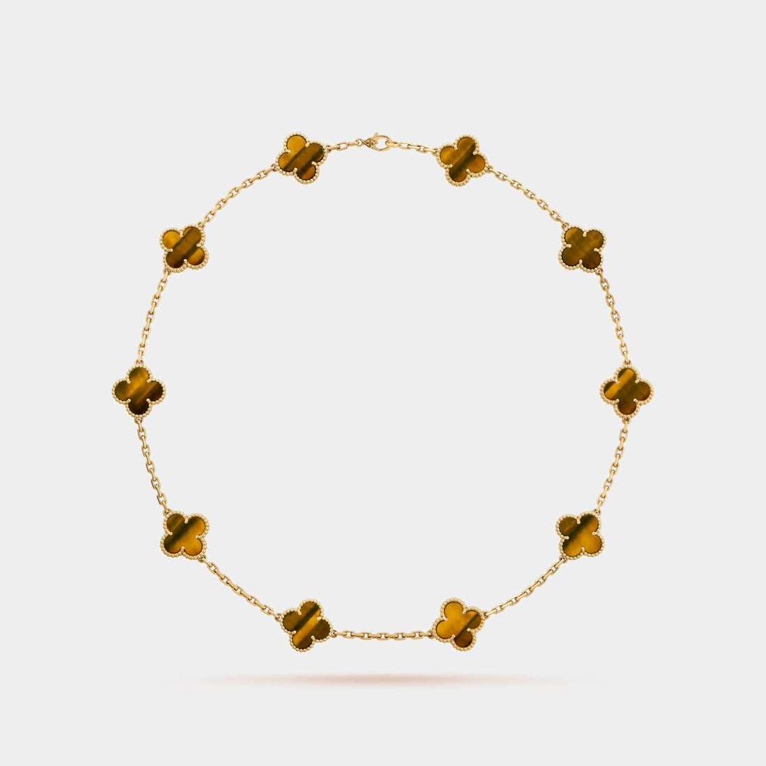 Vintage Alhambra Necklace 10 Motifs Yellow Gold Tiger Eye