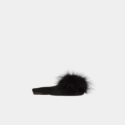 Lido Slip-Ons In Satin Crepe And Feathers