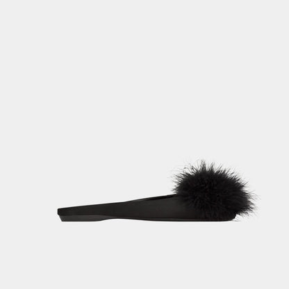 Lido Slip-Ons In Satin Crepe And Feathers