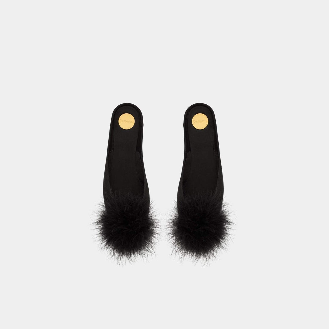 Lido Slip-Ons In Satin Crepe And Feathers
