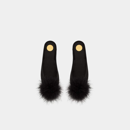 Lido Slip-Ons In Satin Crepe And Feathers