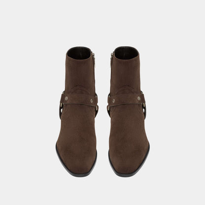 Wyatt Harness Boots in Dark Chocolate Suede