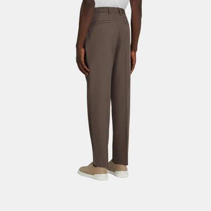 Cotton and Wool Pants With Single Front Pleats