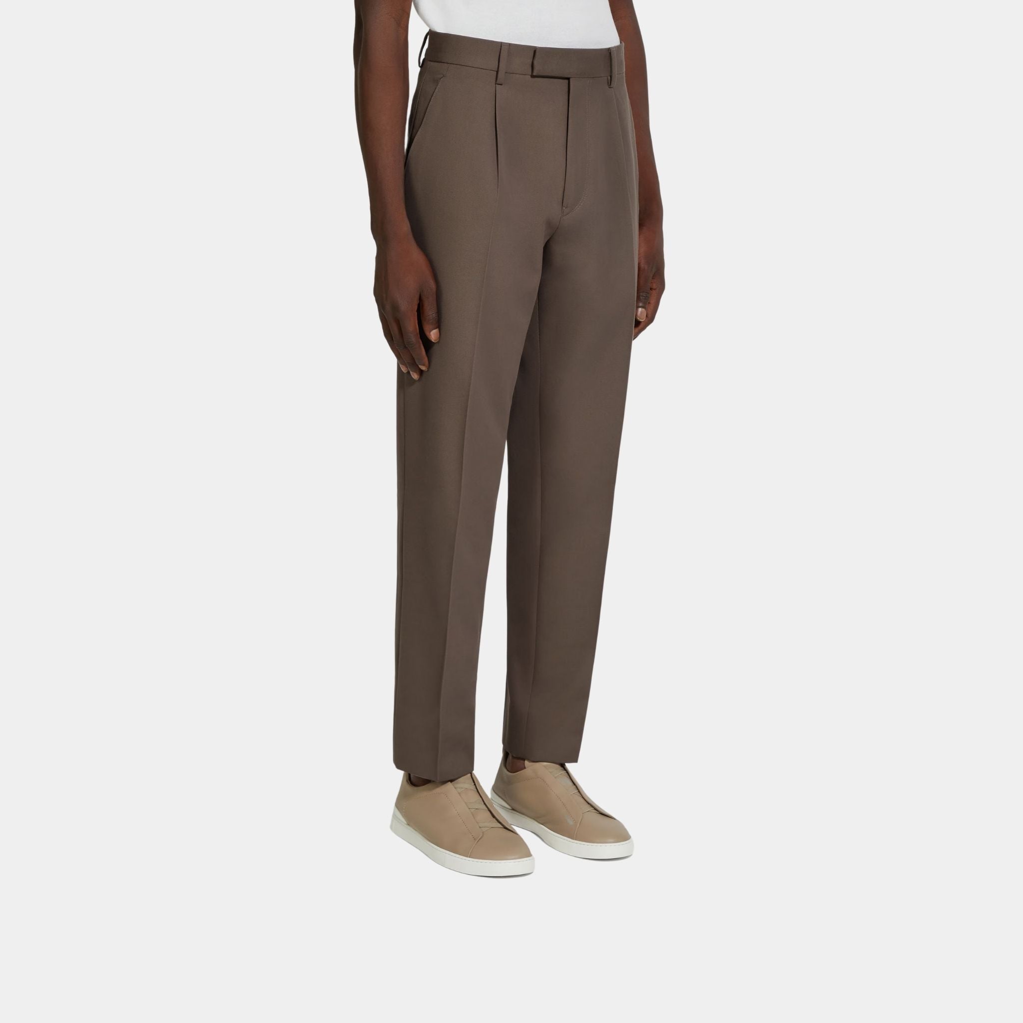 Cotton and Wool Pants With Single Front Pleats
