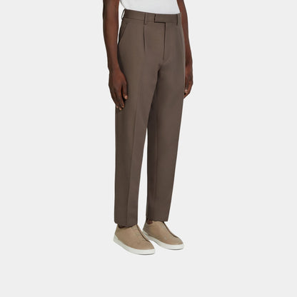 Cotton and Wool Pants With Single Front Pleats