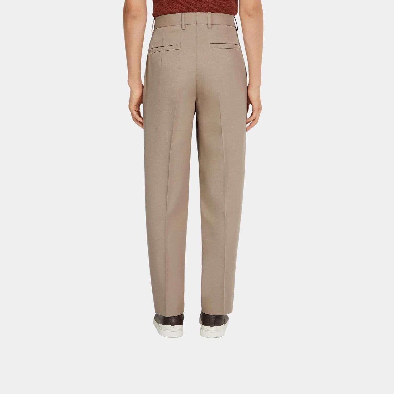 Cotton and Wool Pants With Single Front Pleats