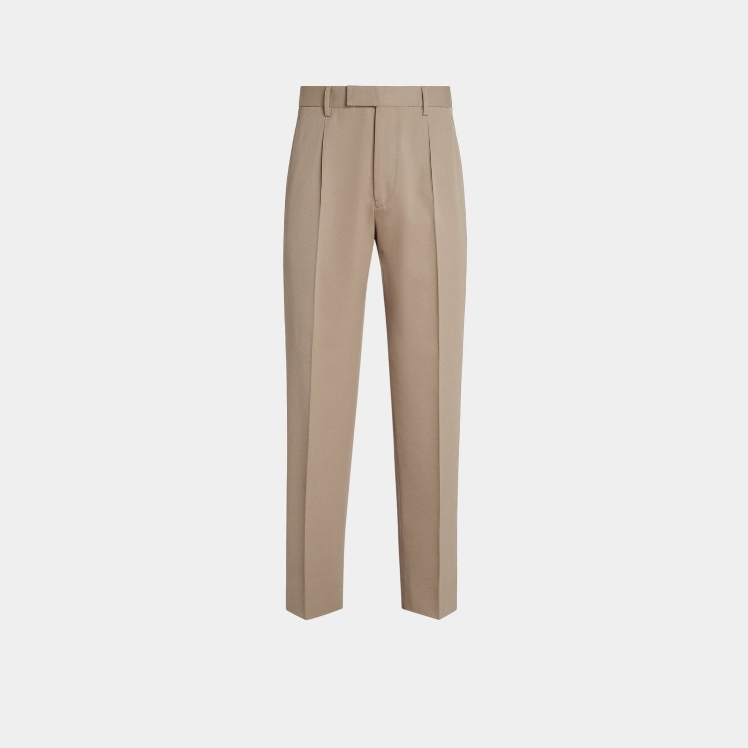 Cotton and Wool Pants With Single Front Pleats