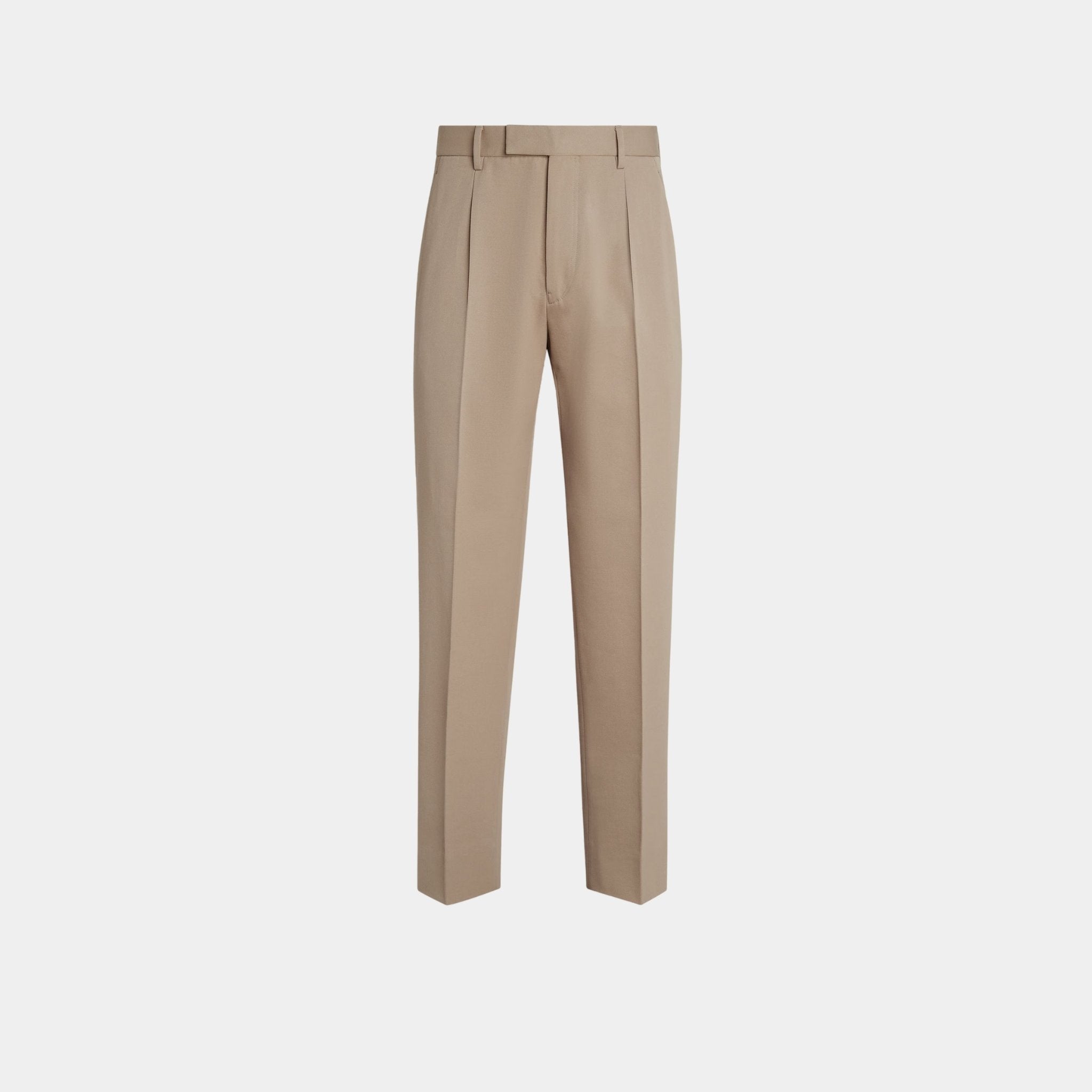 Cotton and Wool Pants With Single Front Pleats