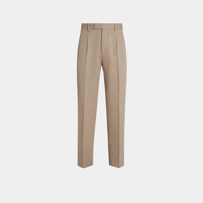 Cotton and Wool Pants With Single Front Pleats