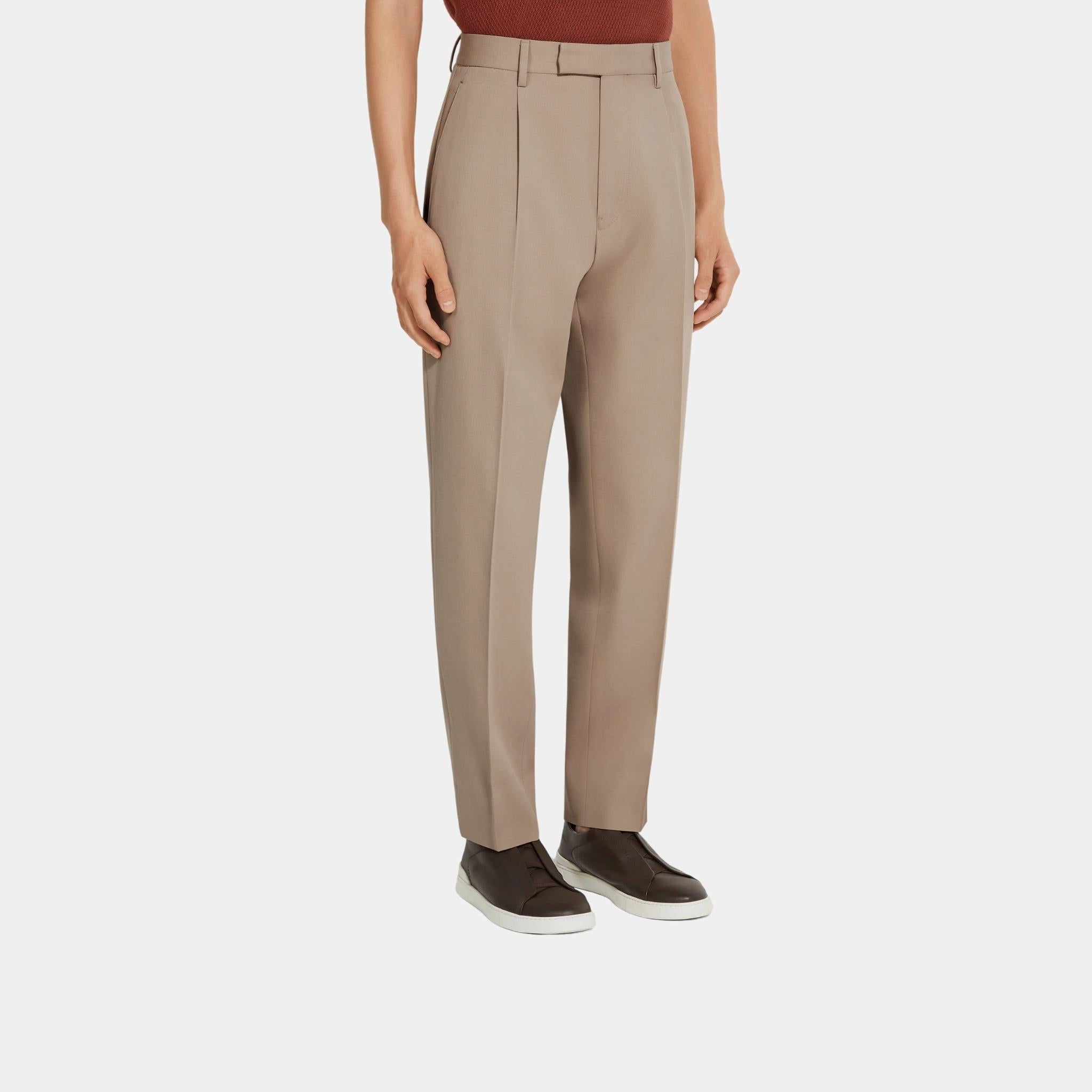Cotton and Wool Pants With Single Front Pleats