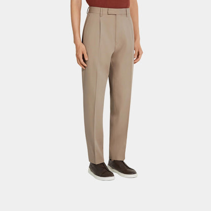 Cotton and Wool Pants With Single Front Pleats