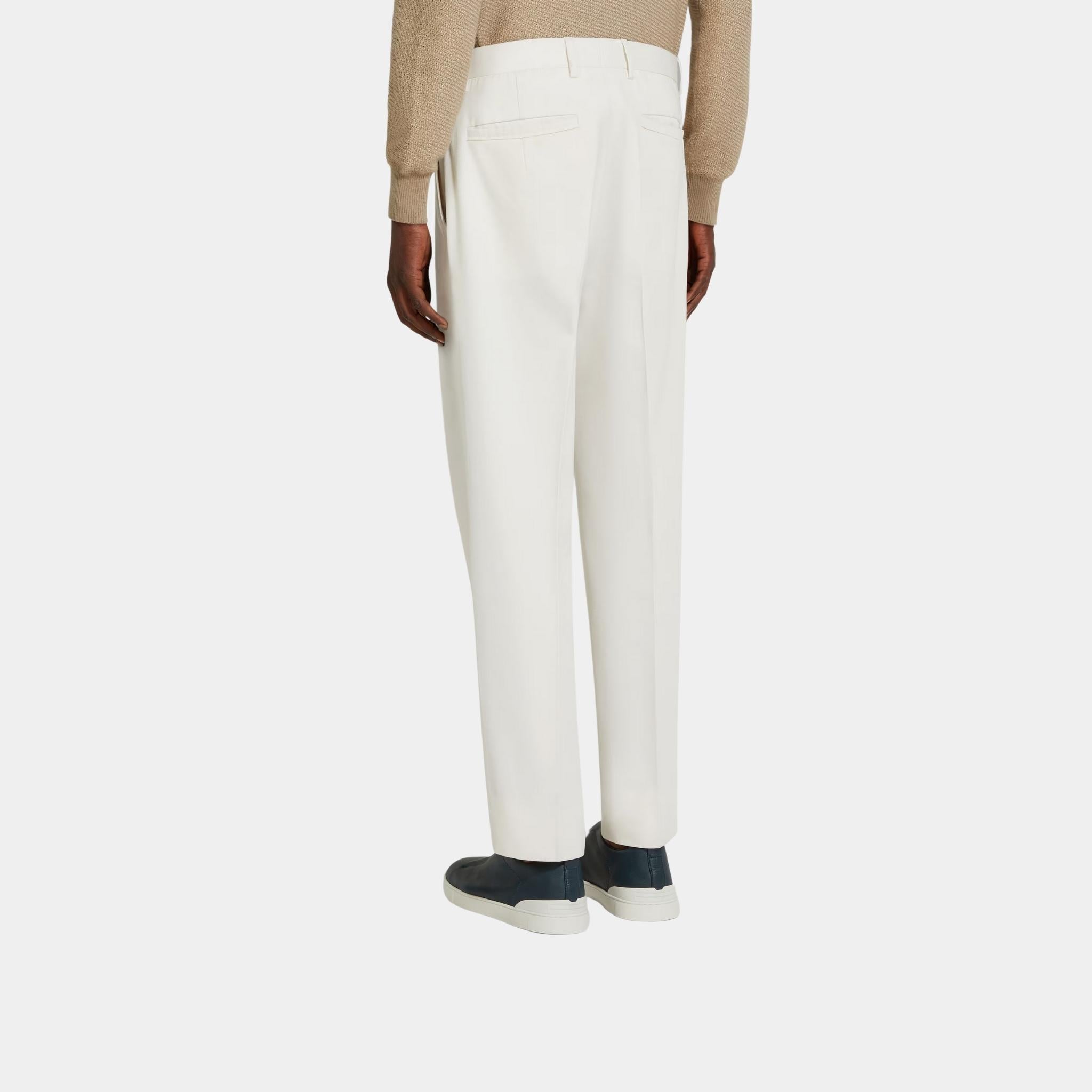 Cotton and Wool Pants With Single Front Pleats