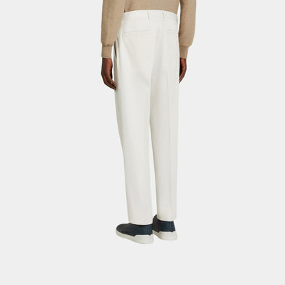 Cotton and Wool Pants With Single Front Pleats