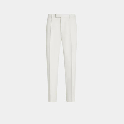Cotton and Wool Pants With Single Front Pleats