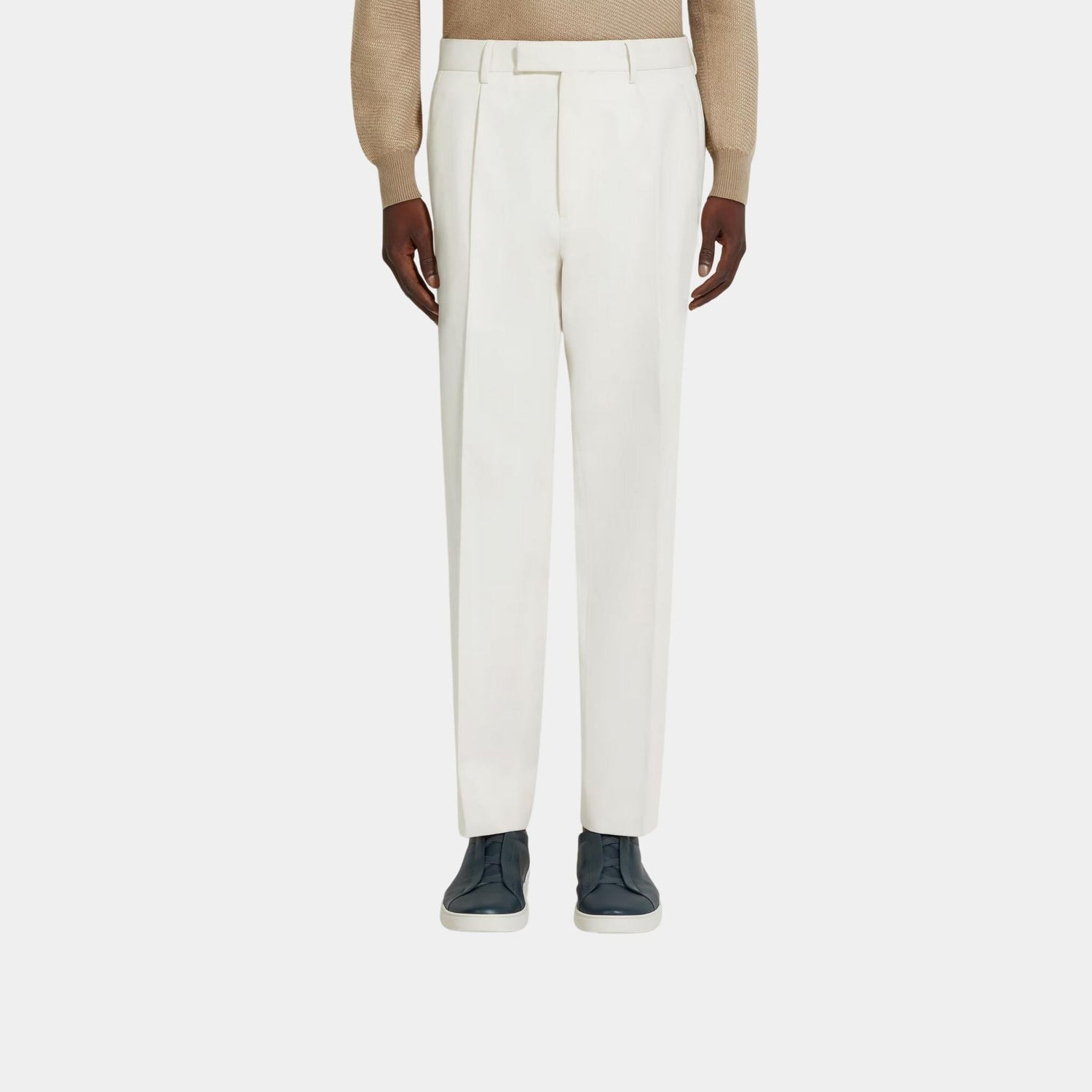 Cotton and Wool Pants With Single Front Pleats