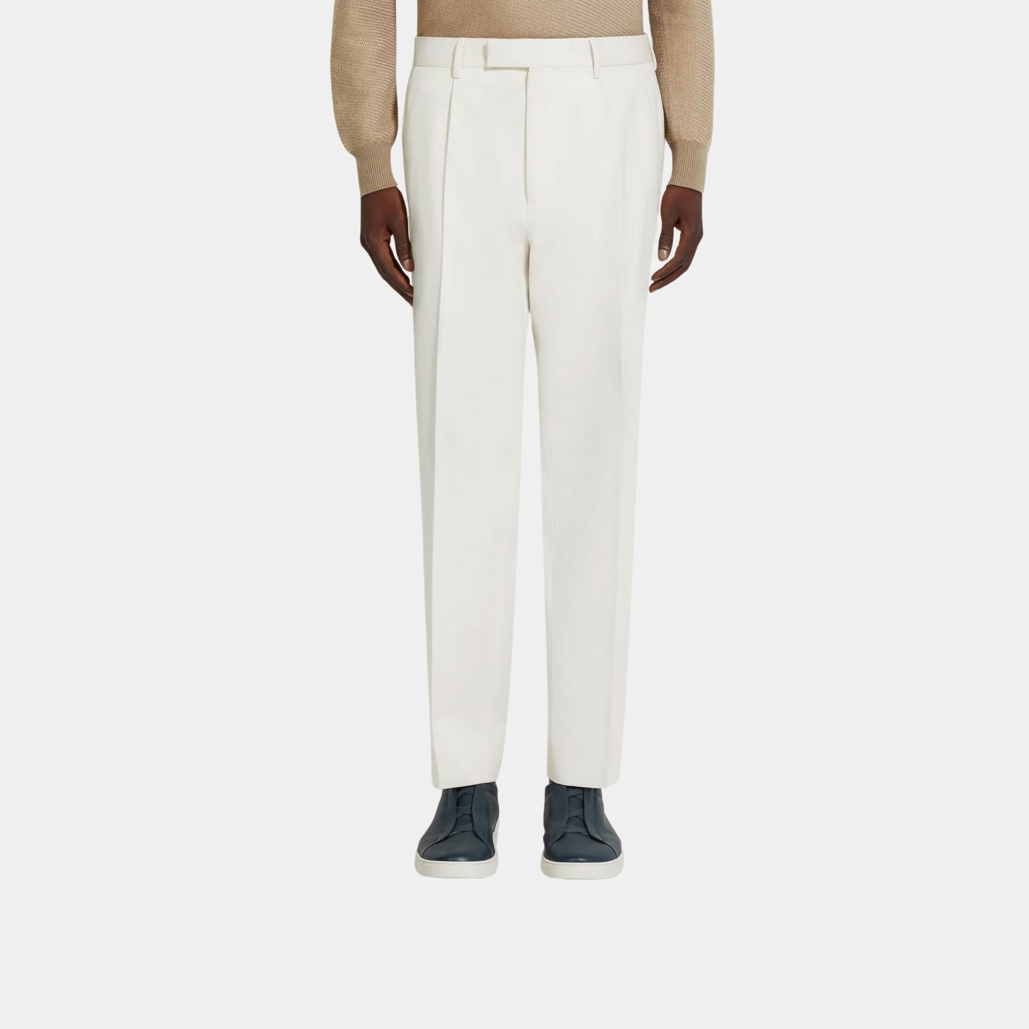 Cotton and Wool Pants With Single Front Pleats