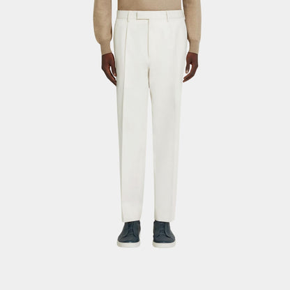 Cotton and Wool Pants With Single Front Pleats